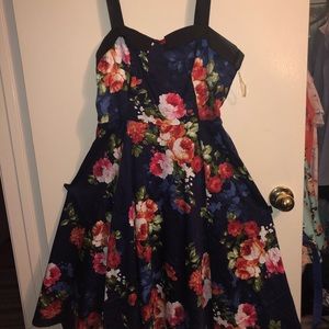 Navy blue, floral dress from Hot Topic